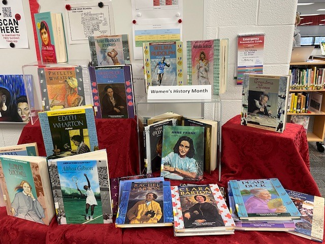 Check out the library for a display of books celebrating women's history month.